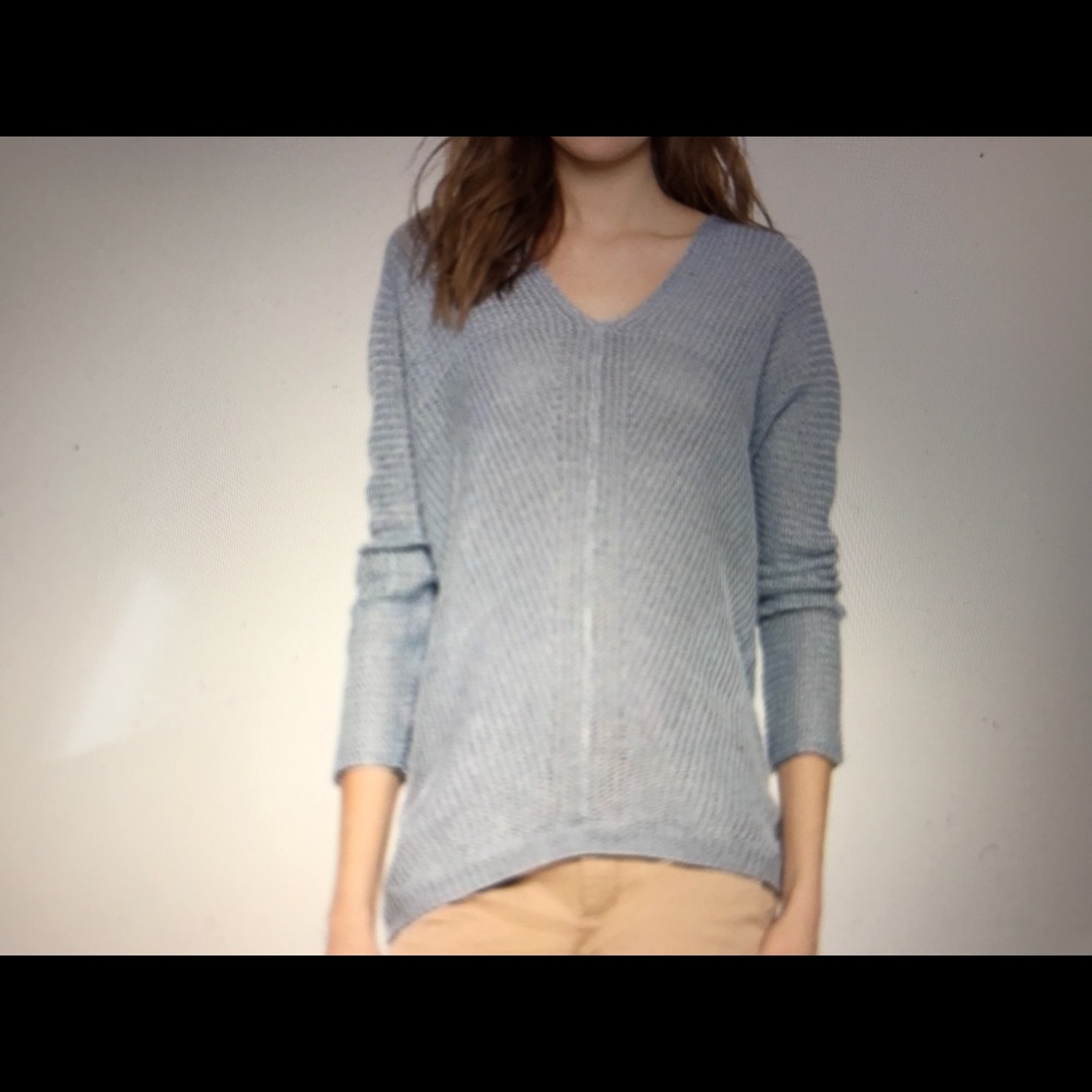 Vince Double V  Linen Sweater Chambray Blue SMALL
